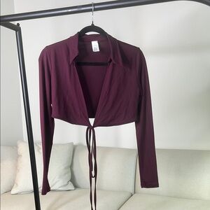 Elegant Burgundy Tie-Front Top